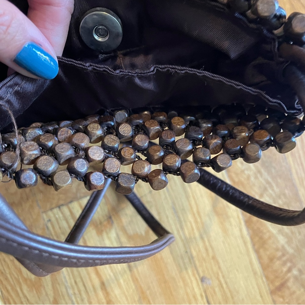The Sak Brown Wood Bead and Crochet Shoulder Bag GUC - Picture 6 of 9
